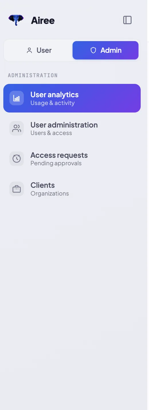 Airee Administration vertical in the product