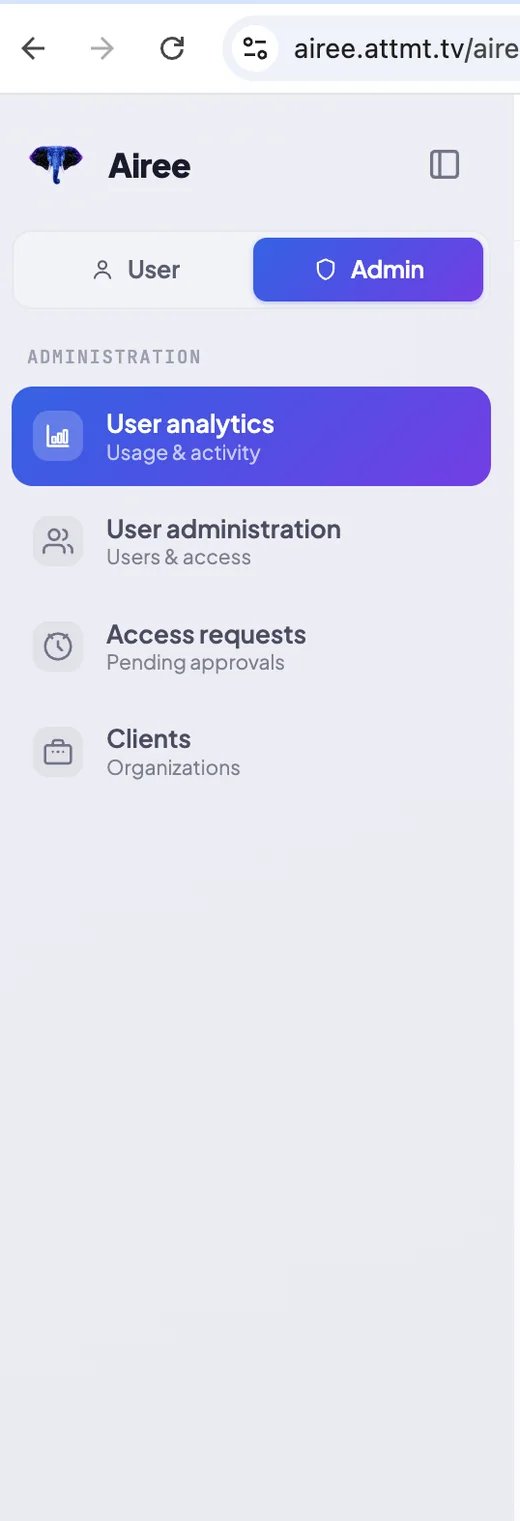 Airee Administration vertical in the product