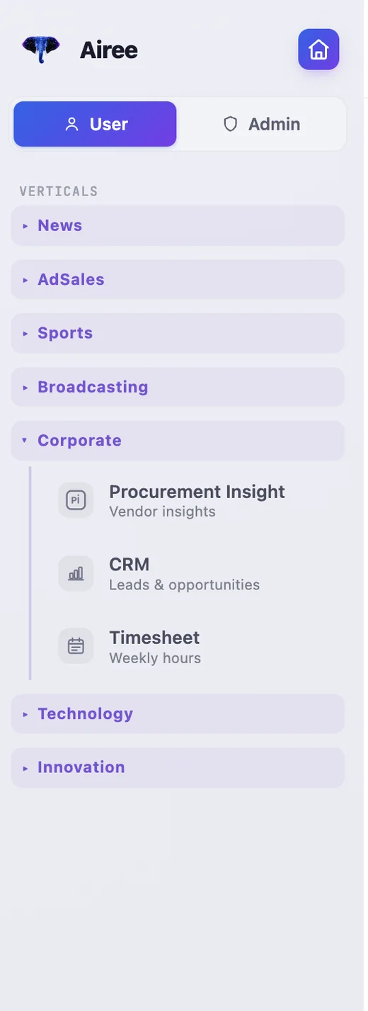 Airee Corporate vertical in the product
