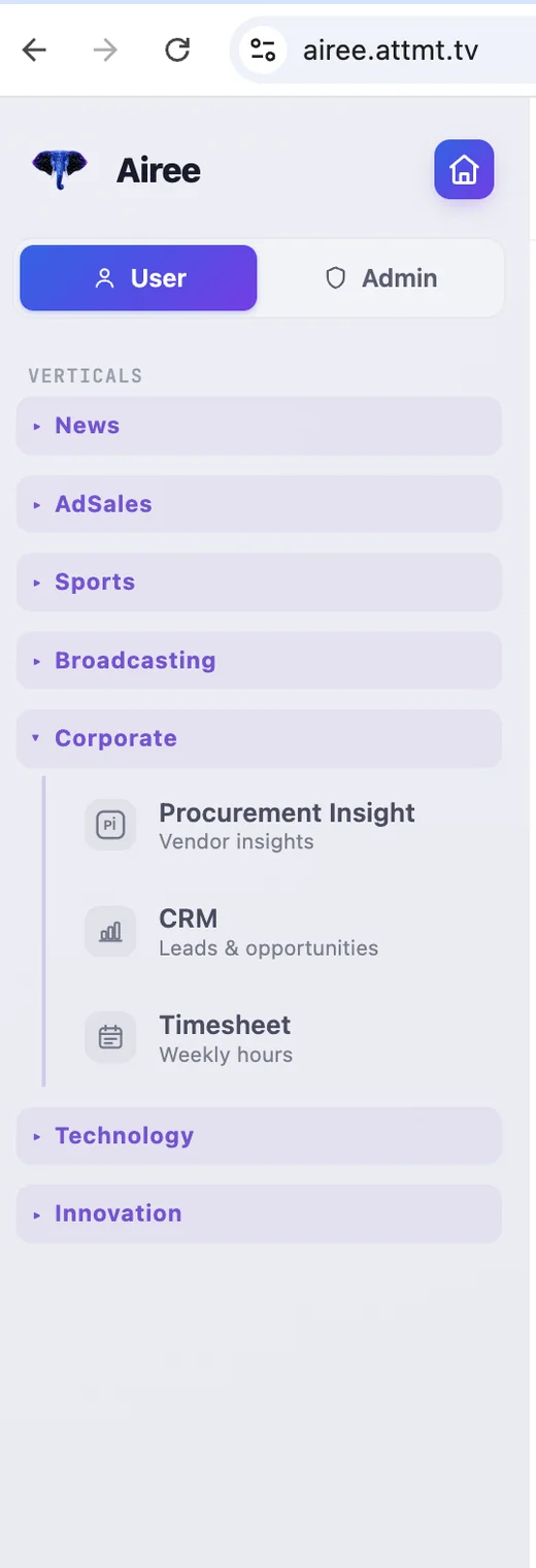 Airee Corporate vertical in the product