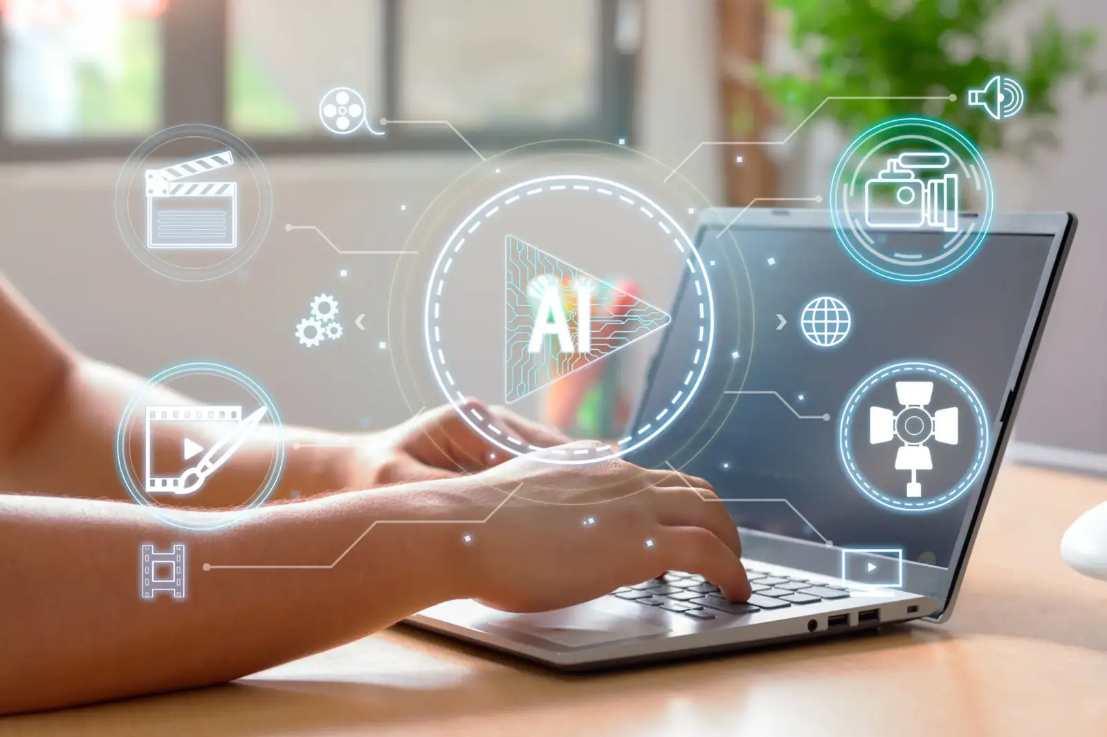 AI turning a live broadcast into social-ready clips on a laptop